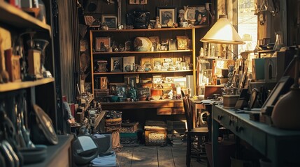 Cozy Vintage Shop Interior Filled with Antiques and Collectibles