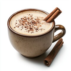 Warm Coffee Cup with Cinnamon Stick and Nutmeg Sprinkles for Cozy Beverage Moments in Autumn Setting