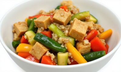 Colorful vegetable and tofu salad bowl