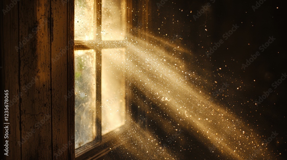Poster sunlight streams through window casting dust particles in air