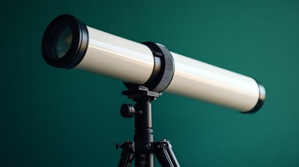 Fototapeta premium A compact white telescope with black accents, muted green gradient backdrop