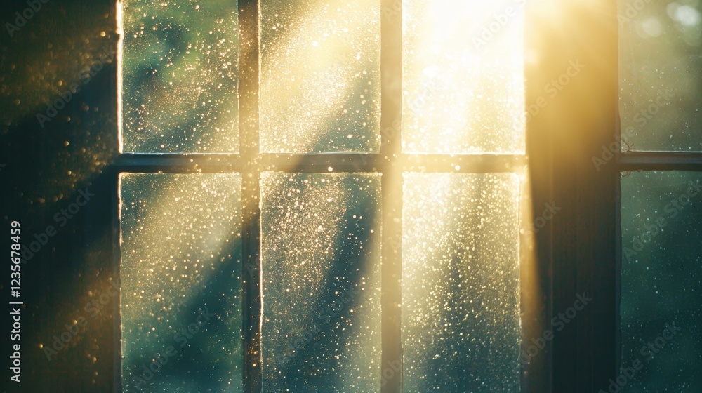 Poster sunlight streaming through a window with dust particles in air