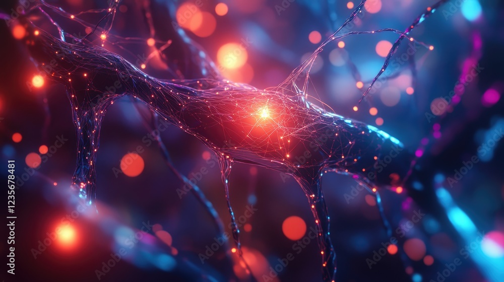 Aufkleber abstract glowing nodes and lines interconnected in a vibrant neural network, representing advanced a