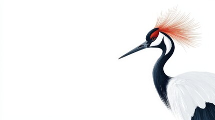 Obraz premium Elegant Crane with Bright Red Crest on White Background