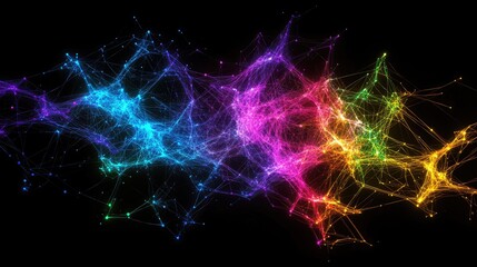 Obraz premium Abstract representation of a glowing neural network, vibrant nodes connected by lines symbolizing AI intelligence