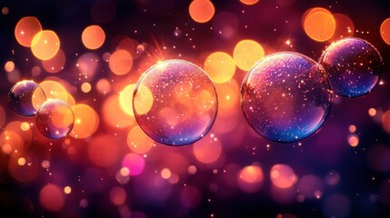Sparkling orbs float, bokeh background, festive design
