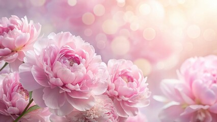 Soft pink peony flower background with delicate petals and gentle stems , soft pink flowers, blooming flowers