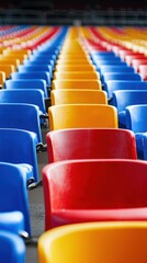 Fototapeta premium Rows of Colorful Plastic Chairs in a Modern Stadium Setting