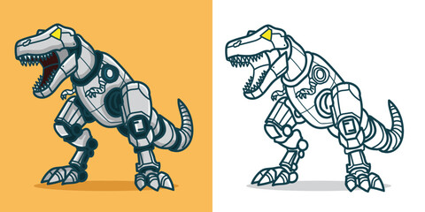 a T-Rex Robot for a Futuristic Design Element or Coloring book element