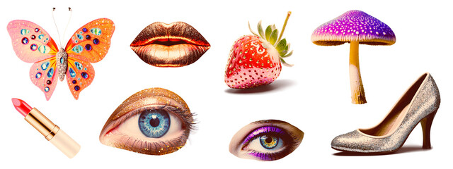 Radiant and chic cosmic beauty elements, collage or digital scrapbooking retro glamor components