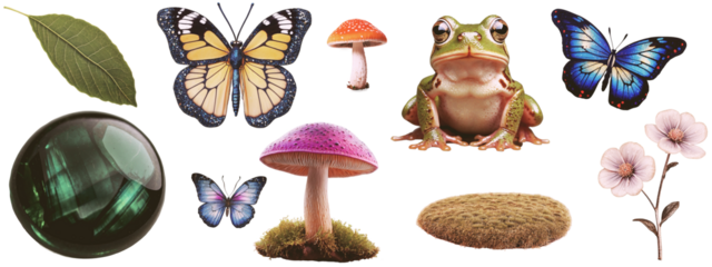 Collection of woodland elements for scrapbooking, goblincore nature cutout image set