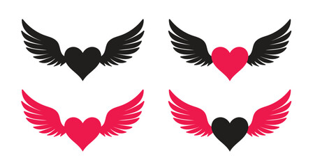 Vector Heart With Wings Icon Set