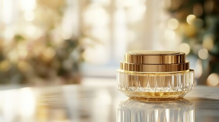 A premium product elegantly displayed on a polished golden pedestal, with a soft-focus background emphasizing the luxury and quality of the item