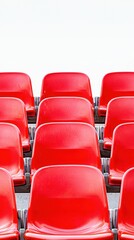 Fototapeta premium Rows of Bright Red Plastic Chairs on a Minimalist Background
