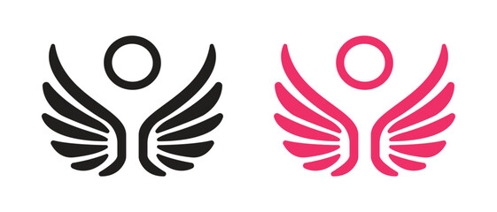Fototapeta premium Vector Wings Icons In Black And Pink