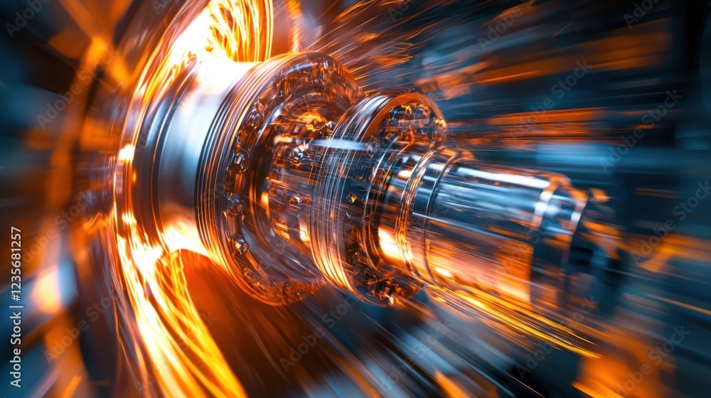 Poster vibrant close-up of a high-tech turbine in motion