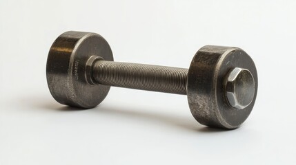 Fototapeta premium A single steel dumbbell on a white background, focusing on its sleek, contemporary design and solid construction, perfect for fitness and wellness photography