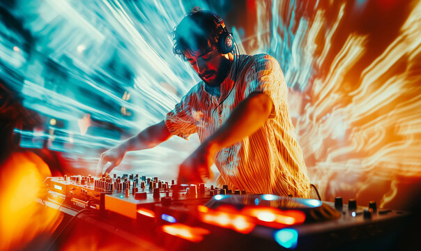 Dynamic dj performance nightclub live event vibrant atmosphere close-up view electronic dance music experience