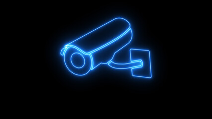 Glowing cctv security icon. Neon cctv Line Icon on black background.