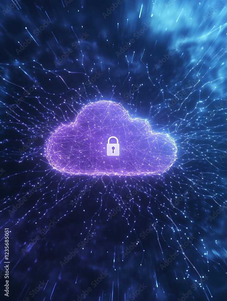 Poster a conceptual illustration depicting cloud security posture for tech and business applications.