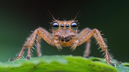 Jumping Spider on Leaf, Close-Up, Nature, Macro Photography, Wildlife
