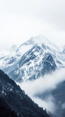 Obraz premium Majestic Snow-Capped Peaks Surrounded by Clouds and Forests