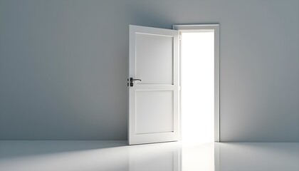 An empty door open with light shining through, depicted in a 3D realistic generative AI illustration