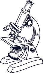 A classic laboratory microscope of Silhouette. A classic laboratory microscope of line arts. 