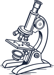 A classic laboratory microscope of Silhouette. A classic laboratory microscope of line arts. 
