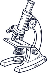 A classic laboratory microscope of Silhouette. A classic laboratory microscope of line arts. 