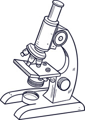 A classic laboratory microscope of Silhouette. A classic laboratory microscope of line arts. 