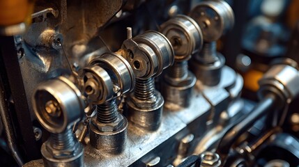 Detailed Close-Up of Engine Valve Mechanism with Precision Engineering