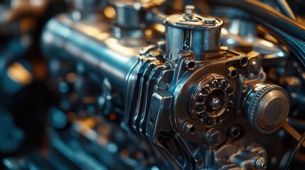 Fototapeta premium Close-up of Metal Engine Components with High-Precision Design