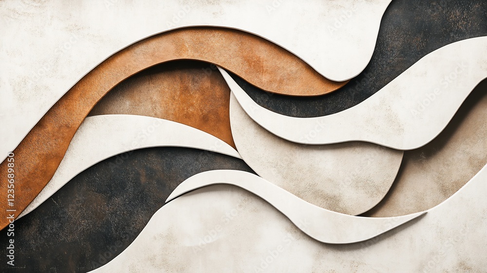 Poster abstract layered waves in white brown and black creating a textured pattern with depth