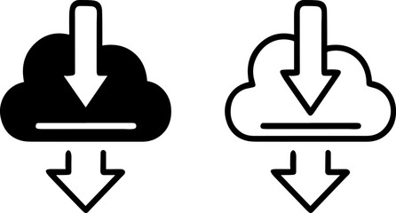 Download cloud icon vector illustration silhouette. Cloud upload icon Flat vector set outline