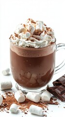 Creamy hot chocolate with whipped cream and marshmallows on top