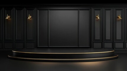 Obraz premium Black Gold Podium Stage, Elegant Interior, Mockup