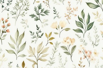 Seamless Botanical Pattern with Muted Florals for Textile and Packaging Design