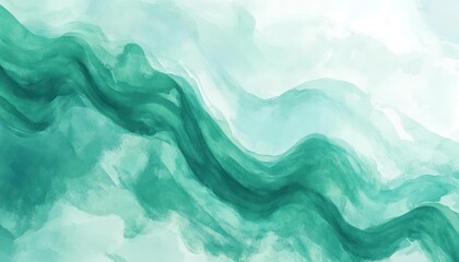 Obraz premium Abstract Watercolor Painting Green Waves Landscape