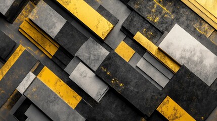 Abstract geometric pattern with contrasting yellow grey and black rectangular shapes
