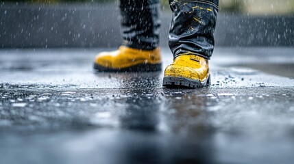 Construction worker performing crucial seasonal rooftop maintenance, showcasing precision and expertise in action Expertly using specialized tools for preventative repairs and inspections, ensuring