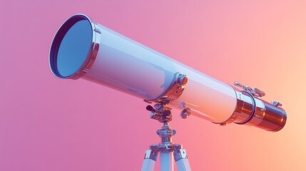 Fototapeta premium A shiny white telescope with clean metallic edges, pale coral gradient backdrop