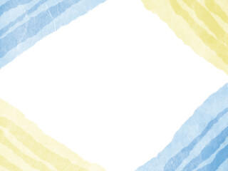 和紙をベースにした青と黄色の手書き背景フレームイラスト