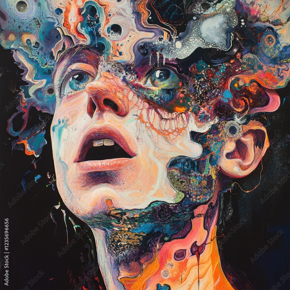 Poster Surreal Portrait of a Person with Colorful Abstract Elements