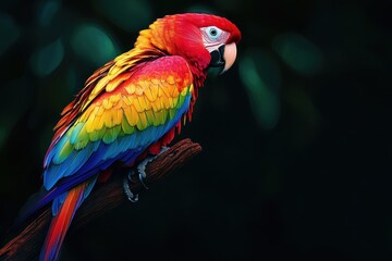 Fototapeta premium Beautiful rare bird with vibrant colored feathers perched on a branch in a lush environment, beautiful rare bird with colored feathers