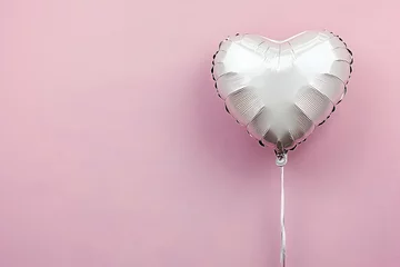 Fotobehang Dierenarts A heart-shaped balloon floating against a soft pastel pink backdrop  © Khalid