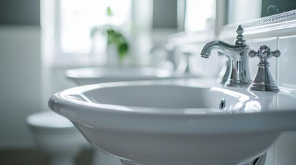 Elegant Bathroom Sink with Modern Fixtures and Natural Light