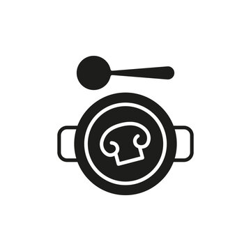 black soup bowl with mushroom and spoon clip art preview
