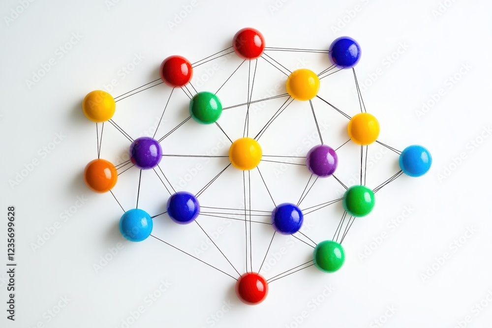 Poster colorful network of connections arranged on a white background illustrating interconnectivity concep