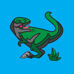 Cute Cartoon Dinosaur with blue Background